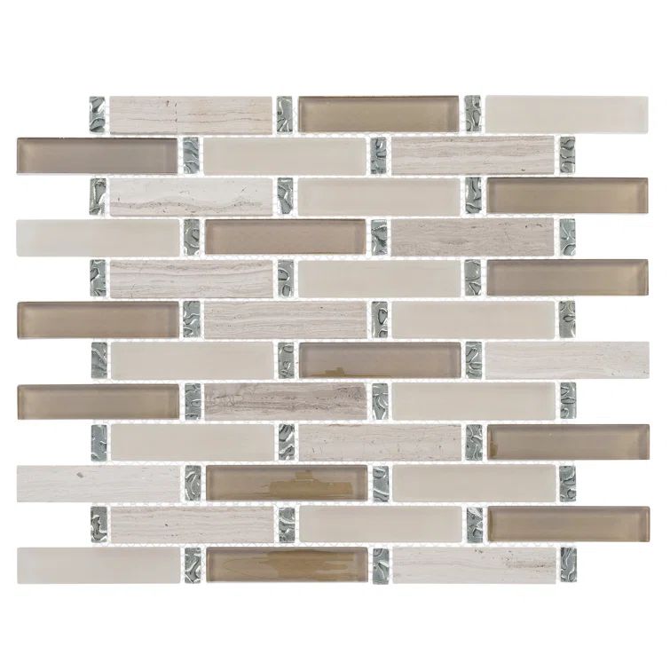 Saga Heroic Beige Glass and Marble Brick Joint Mosaic Tile