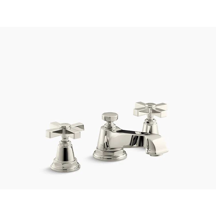 Polished Nickel Widespread Bathroom Faucet with Cross Handles