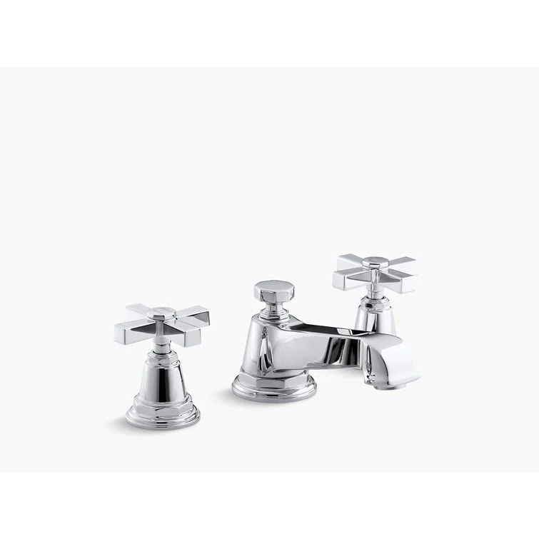 Elegant Pinstripe Polished Chrome Double Cross Handle Bathroom Faucet