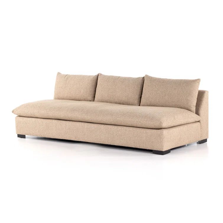 Heron Sand Armless Fabric Sofa with Wood Frame