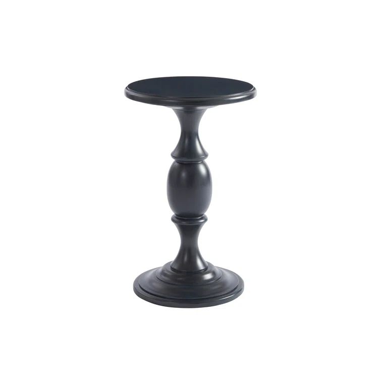 Transitional Round Black and Blue Wood Occasional Table