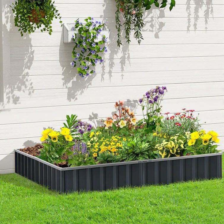 Dark Grey Metal Raised Garden Bed Planter Box