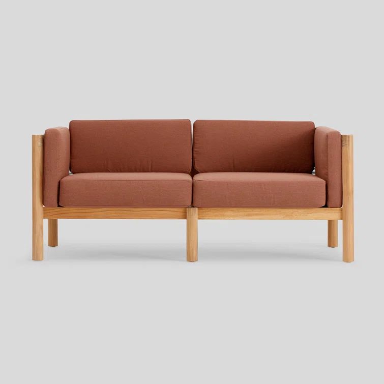 Haven Teak Outdoor Loveseat with Rust Sunbrella Cushions