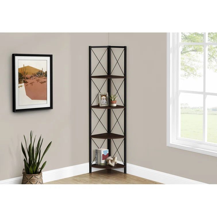 Espresso Black Metal 60" Corner Etagere Bookcase