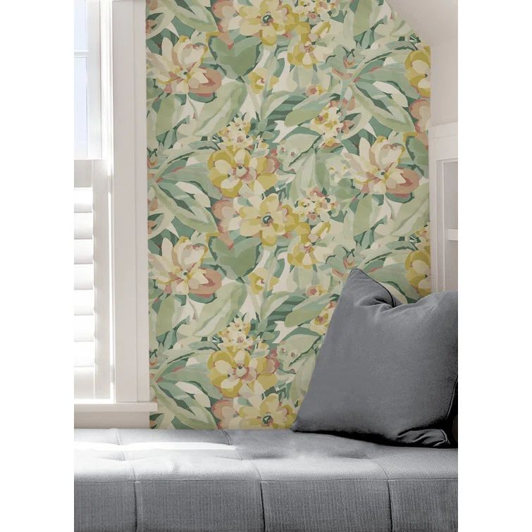 Yellow and Green Floral Peel & Stick Wallpaper Roll