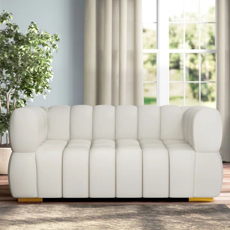 Elegant Cream Velvet Tufted Loveseat with Solid Wood Frame