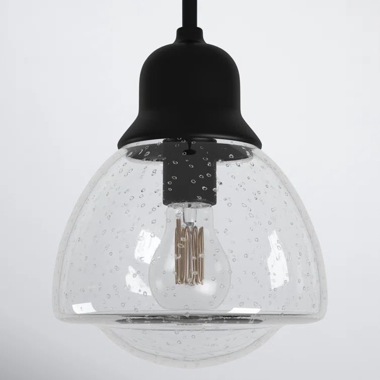 Brooks 8.12" Blackened Bronze and Seeded Glass Adjustable Pendant