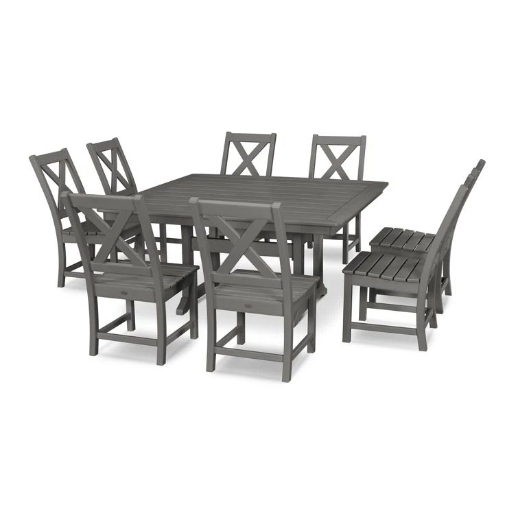 Slate Gray 9-Piece Recycled Plastic Trestle Dining Set