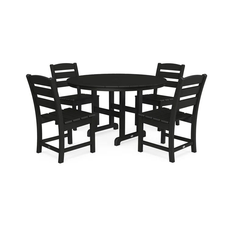 Black Round Patio Dining Set with 4 Chairs, All-Weather