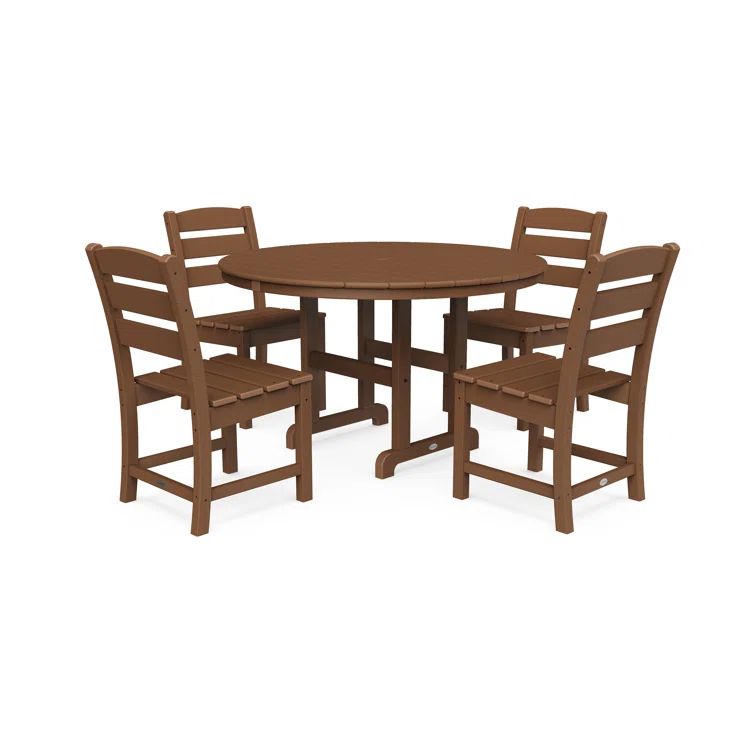 Teak Brown 5-Piece Round Patio Dining Set with Side Chairs
