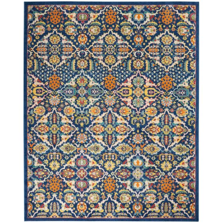 Navy Multicolor Floral Boho 8' x 10' Synthetic Area Rug
