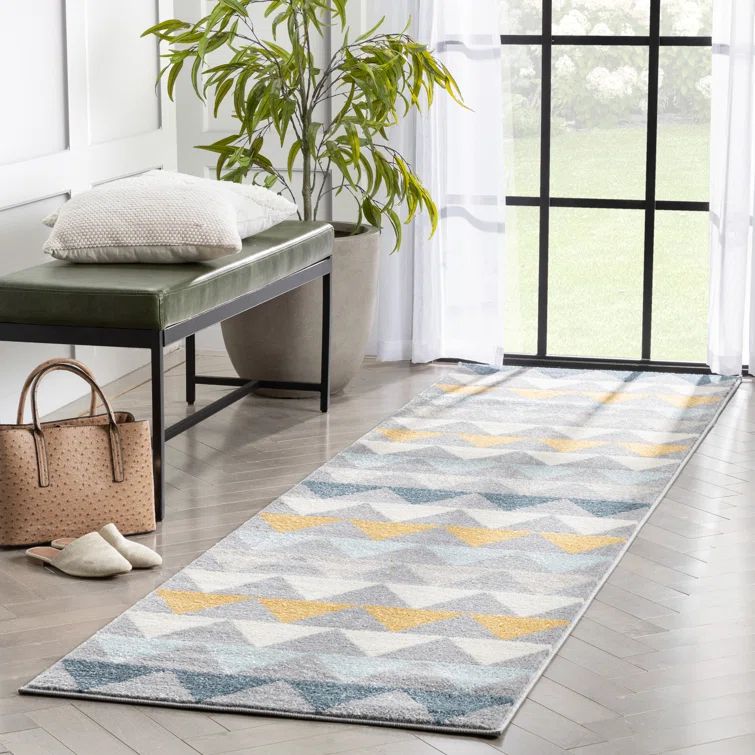 Nova Mystic Gray Geometric 2'7" x 9'10" Synthetic Runner Rug