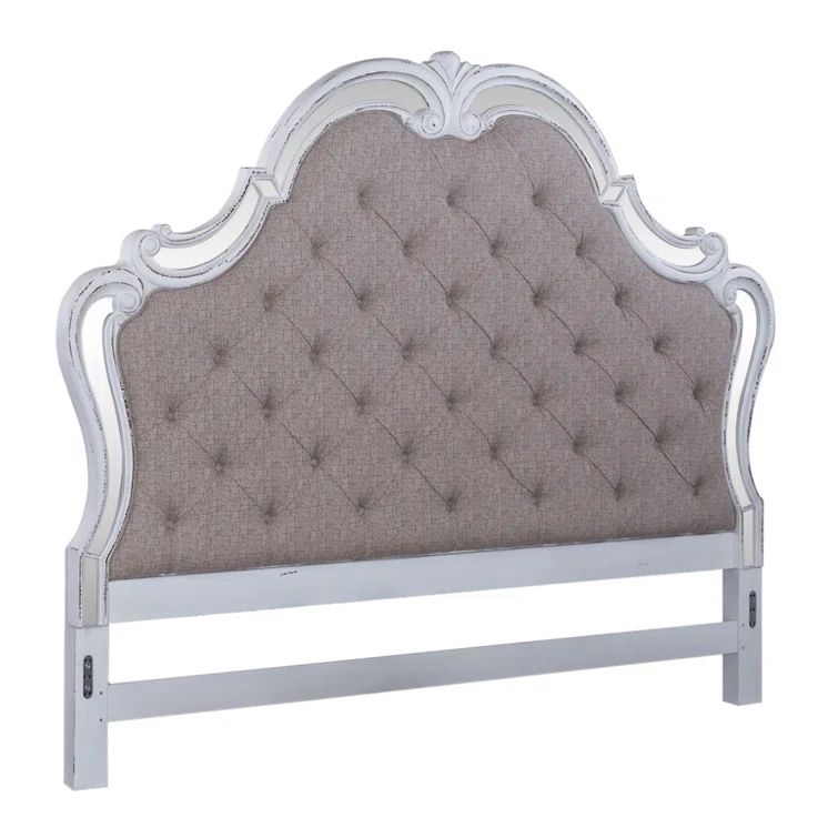 Antique White King Tufted Upholstered Wood Headboard