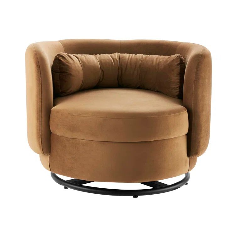 Cognac Velvet Swivel Accent Chair with Black Metal Base