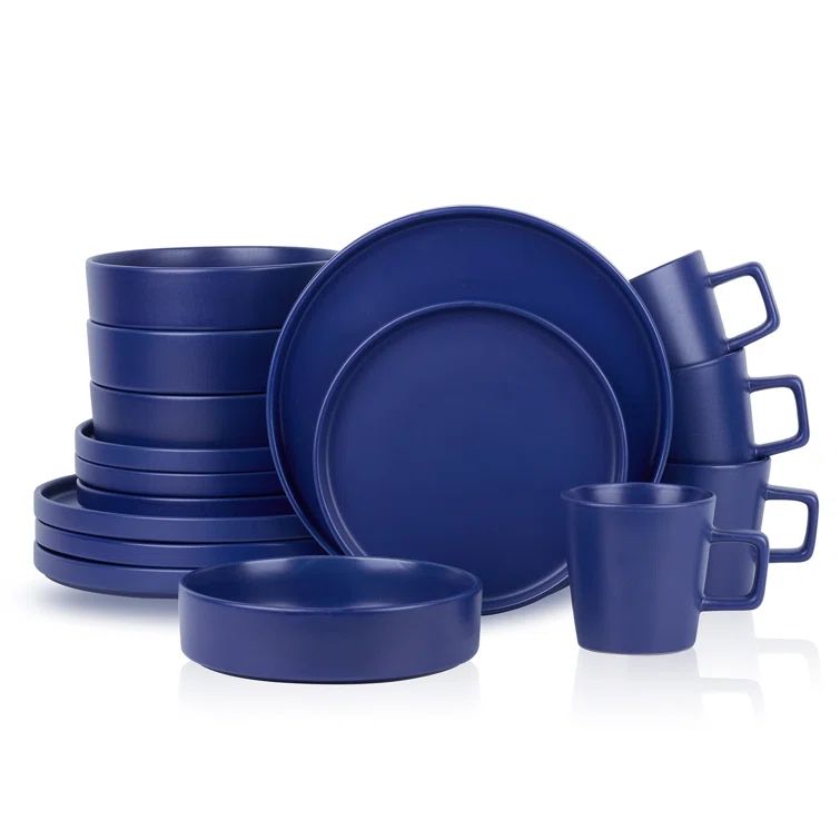 Blue Ceramic 16-Piece Dinnerware Set, Service for 4