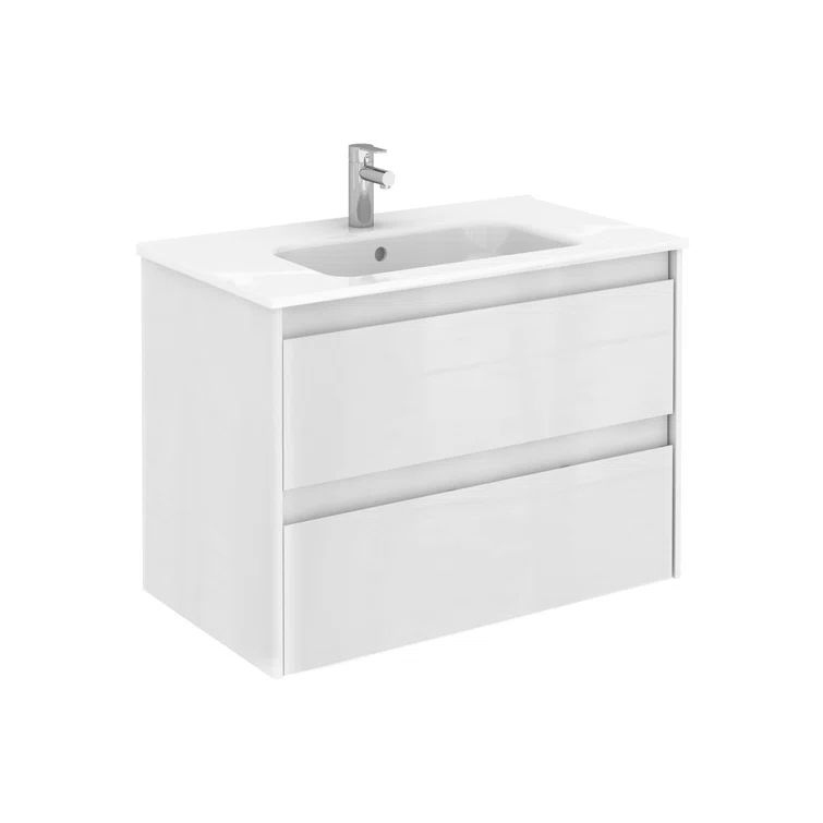 Matte White 32" MDF Wall-Mount Single Sink Vanity