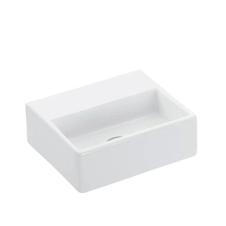 Quattro Glossy White Ceramic Rectangular Wall-Mount Vessel Sink