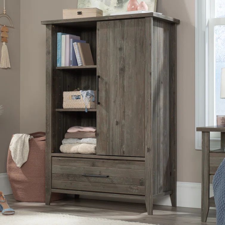 Pebble Pine Transitional Armoire with Sliding Door