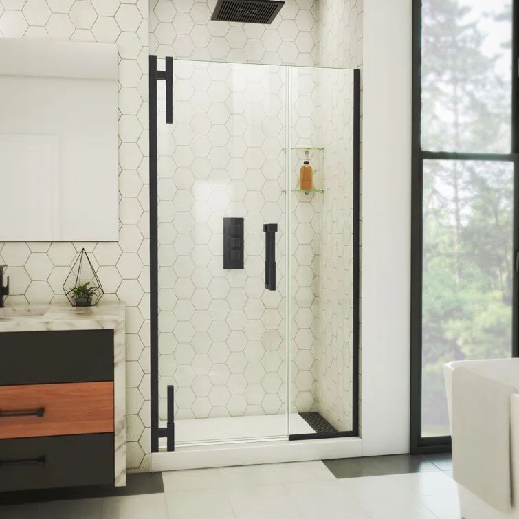 Matte Black Frameless Pivot Shower Door with Clear Glass