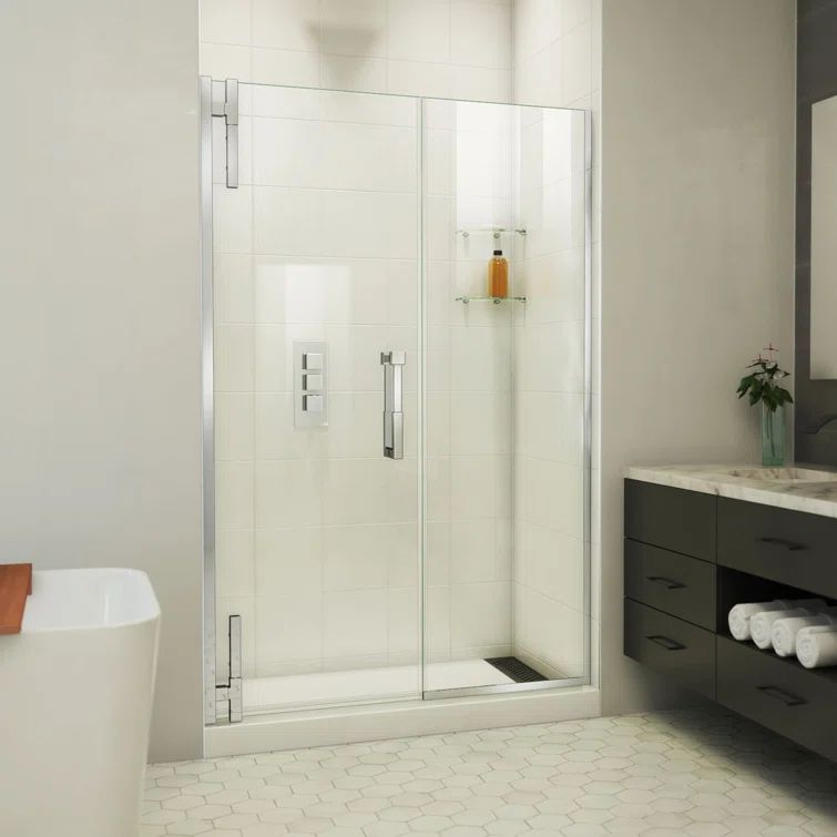 Ascend Frameless Clear Glass Pivot Shower Door with Black Hardware