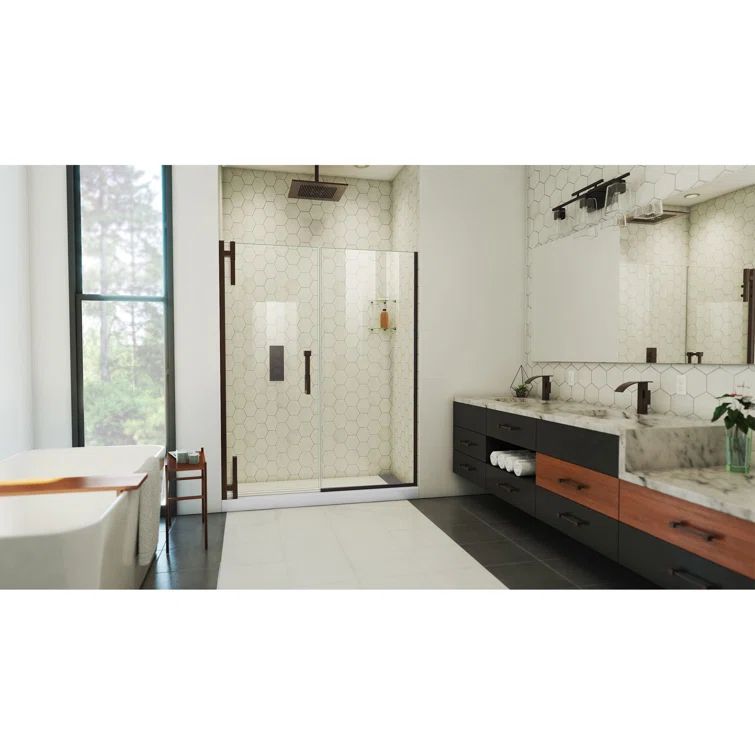 Ascend 56-57 inch Frameless Clear Glass Pivot Shower Door in Oil Rubbed Bronze