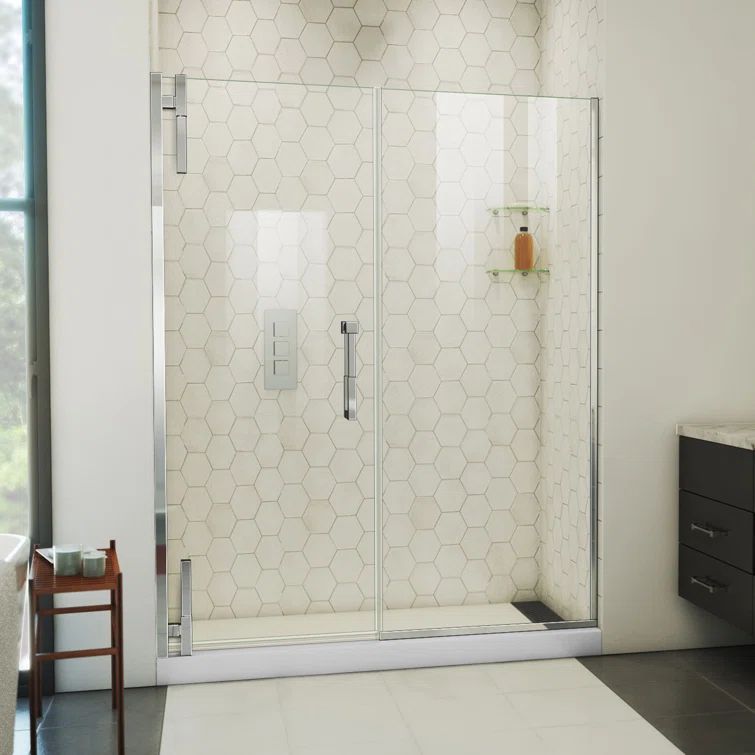 Ascend Frameless Clear Glass Pivot Shower Door with Black Hardware