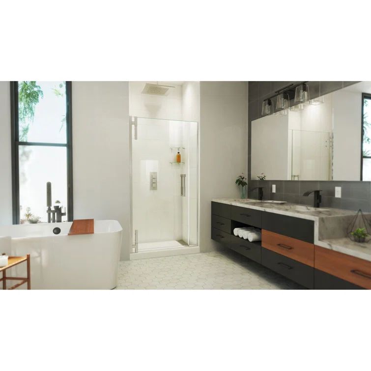 Ascend 40-41 in. Frameless Clear Glass Pivot Shower Door in Black