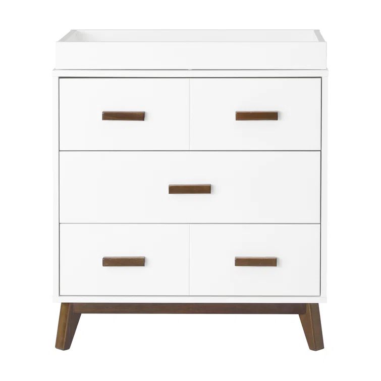 Scoot Mid-Century Modern White & Walnut 3-Drawer Changer Dresser