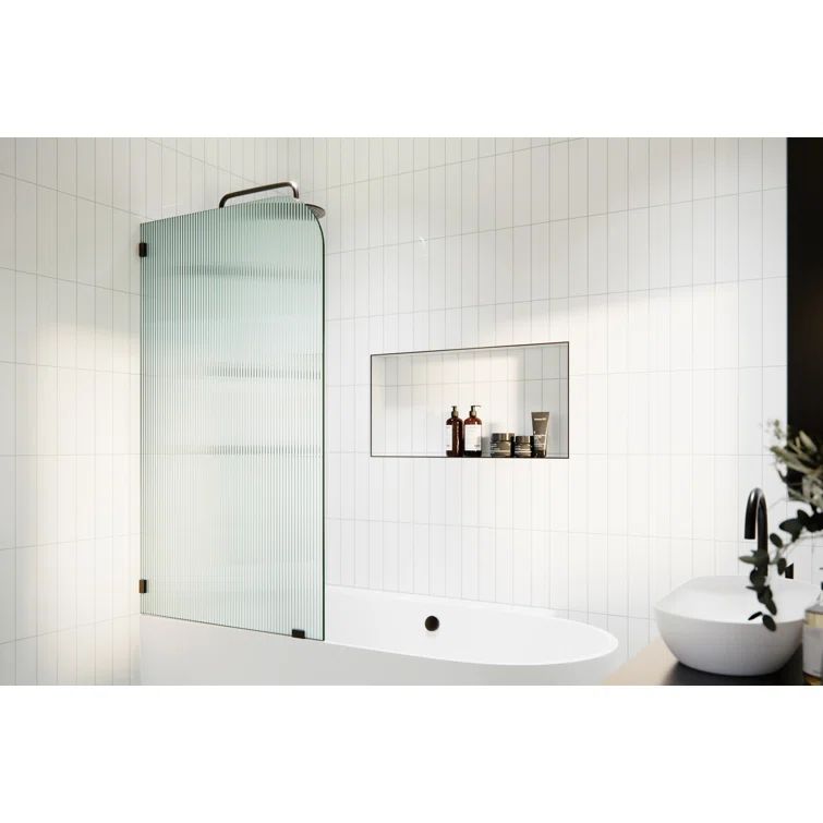 Aurora 58.25 in. Frameless Fluted Glass Bath Panel with Oil Rubbed Bronze Hardware