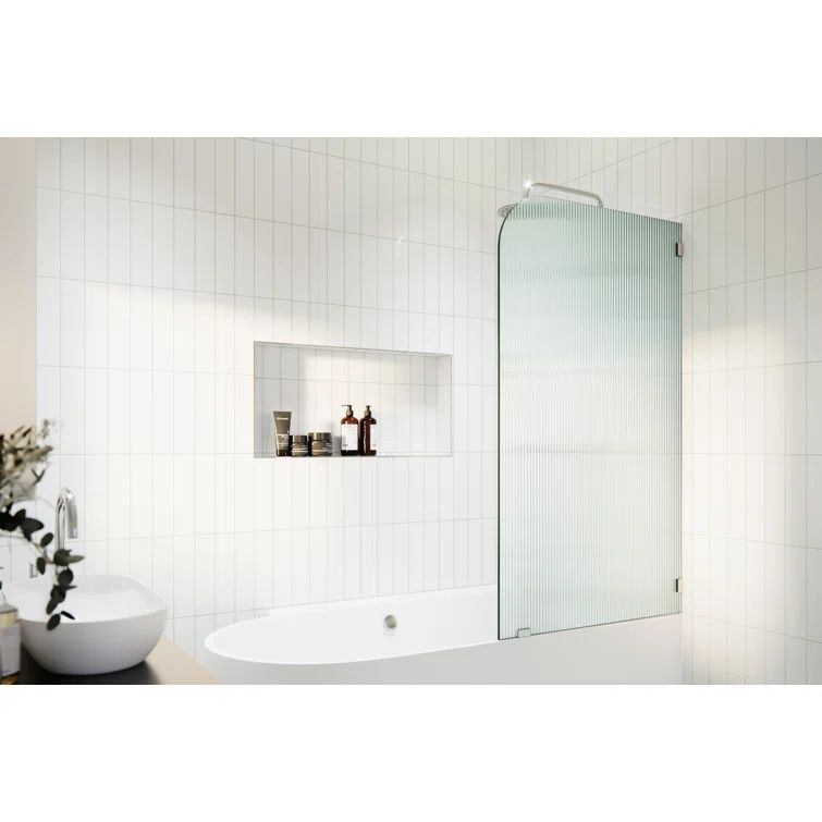 Aurora 58.25" x 30" Fluted Glass Frameless Bath Shower Panel with Chrome Finish