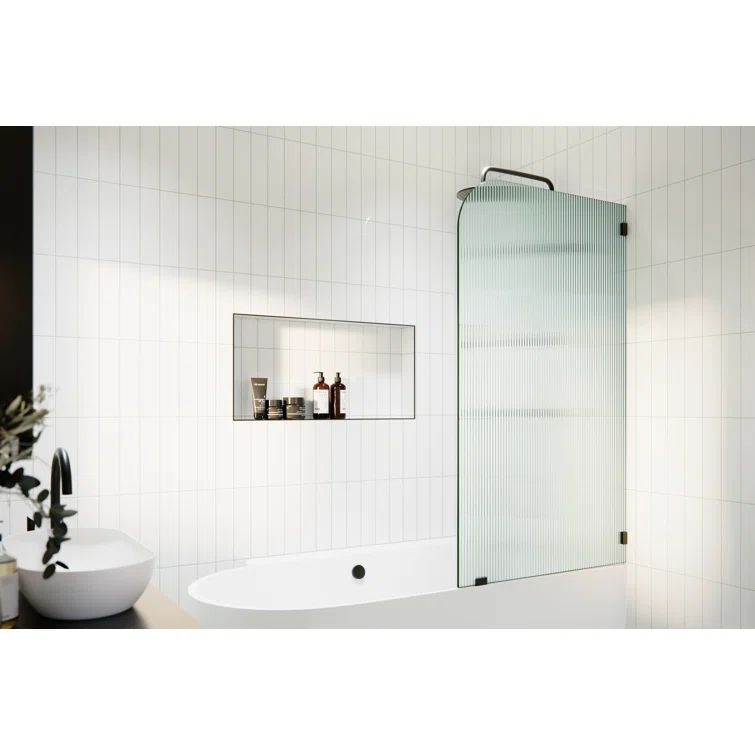 Aurora 30" x 58.25" Frameless Fluted Glass Bath Panel with Matte Black Hardware