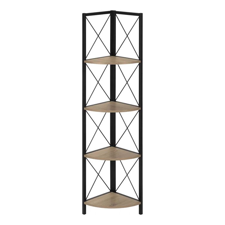 Dark Taupe and Black 4-Tier Corner Etagere Bookcase