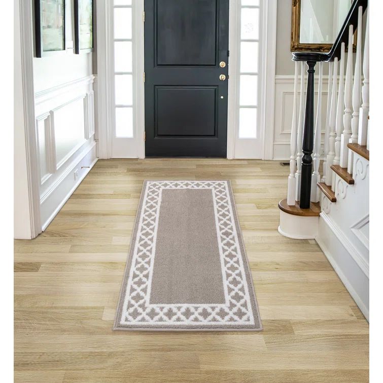 Light Grey and White Trellis Tufted Runner Rug 26" x 60"