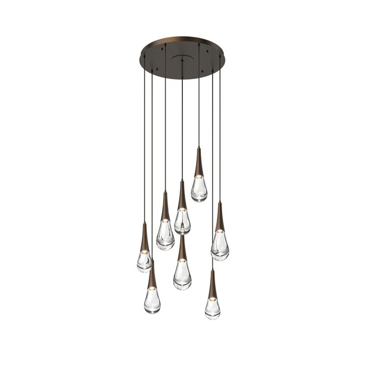 Raindrop Matte Black and Bronze LED Glass Pendant