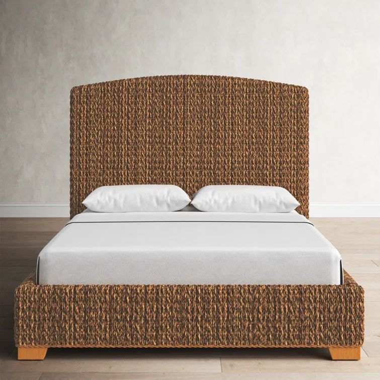 Tropical Mahogany King Bed with Woven Banana Leaf Headboard