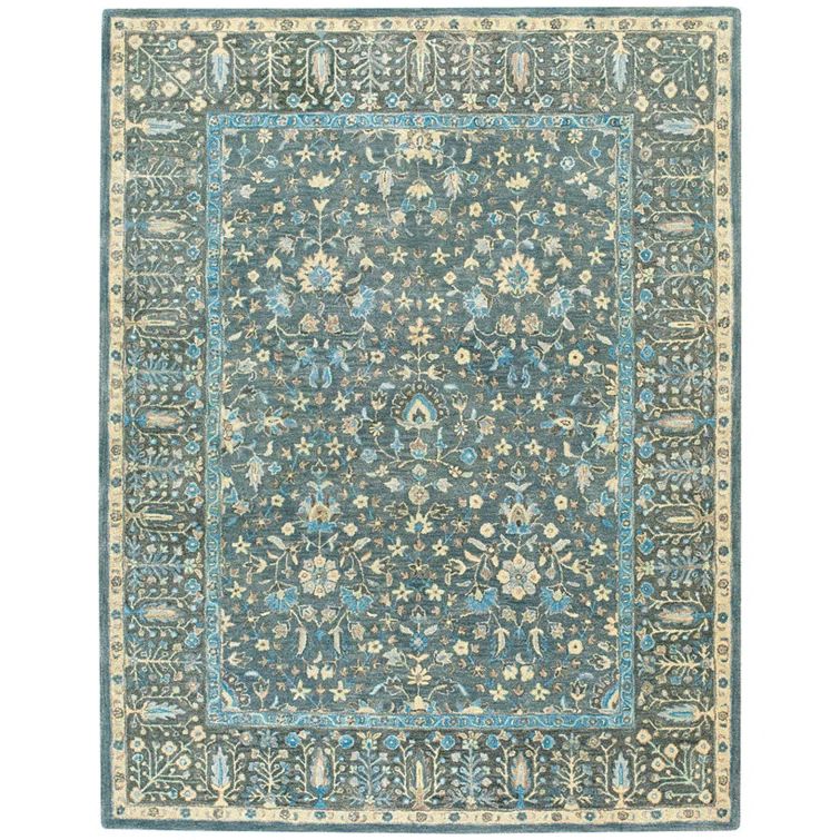 Smyrna Blue Wool 3' x 5' Handmade Tufted Area Rug