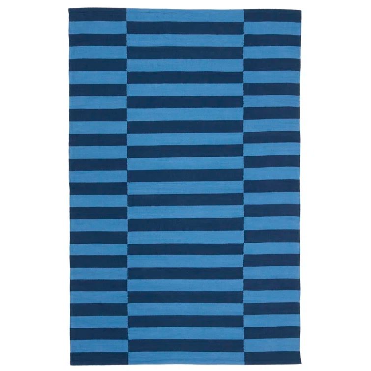 Indigo and Navy Striped Cotton Flat Woven 4' x 6' Rug