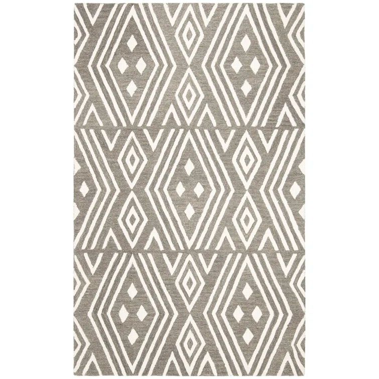 Handmade Ivory Geometric Tufted Wool Rectangular Rug