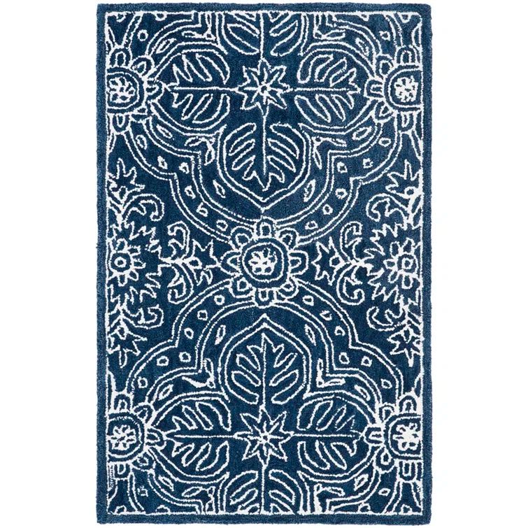Navy and Ivory Hand-Tufted Wool Oriental Rug, 2'6" x 4'
