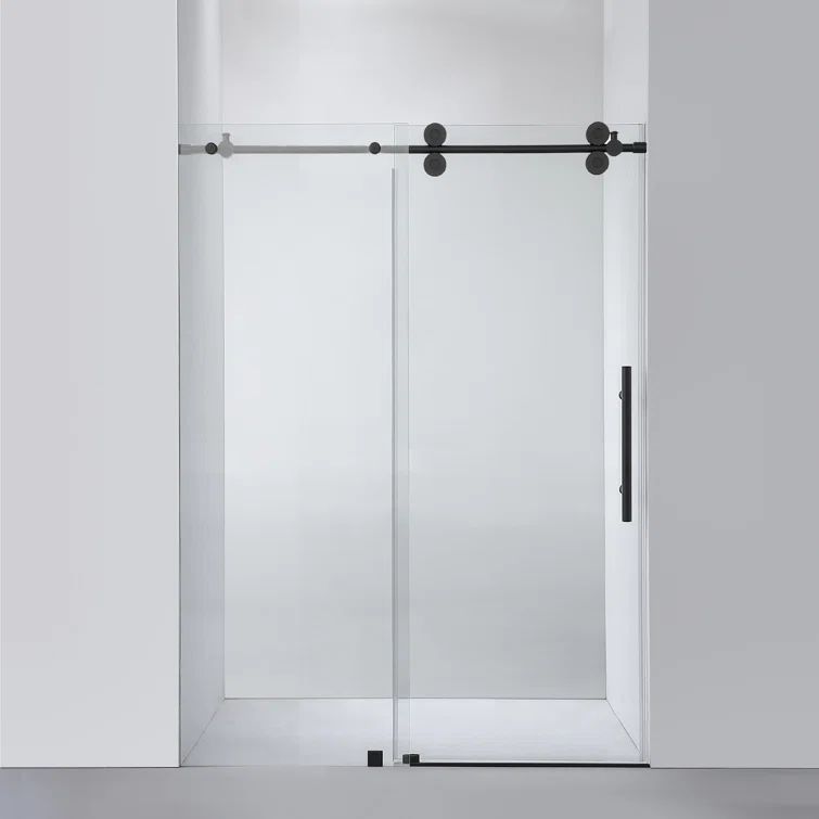 Vinnova Villena 52" Matte Black Frameless Sliding Shower Door