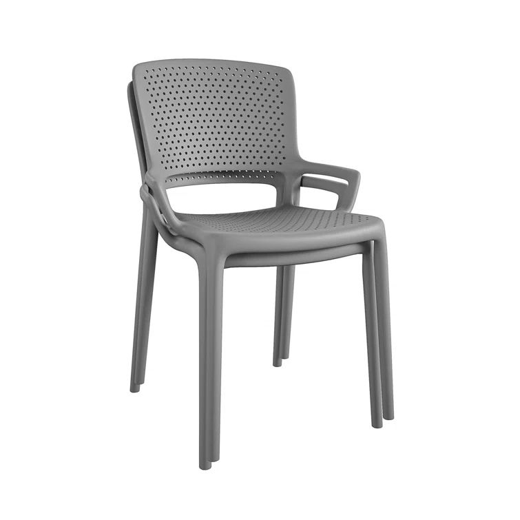 Modern Gray Resin Stacking Dining Chairs with Ventilated Back, Set of 2