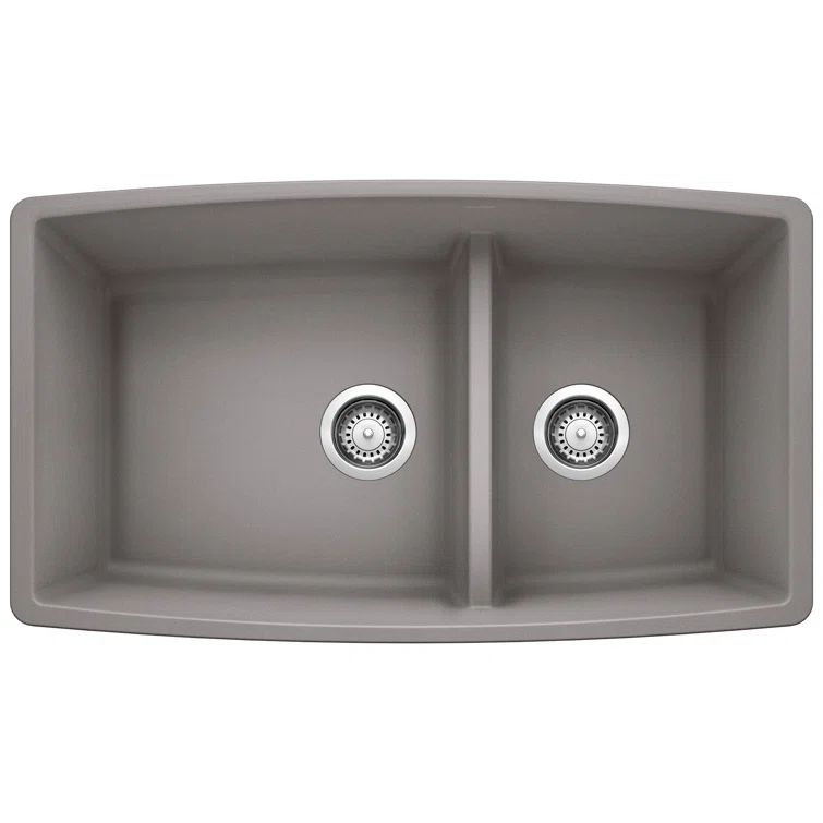 Metallic Gray Granite Double Bowl Undermount Kitchen Sink