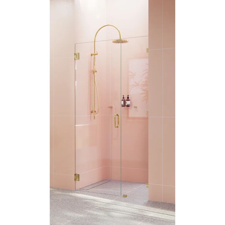 Illume 44" x 78" Frameless Clear Tempered Glass Shower Enclosure with Polished Brass Hardware
