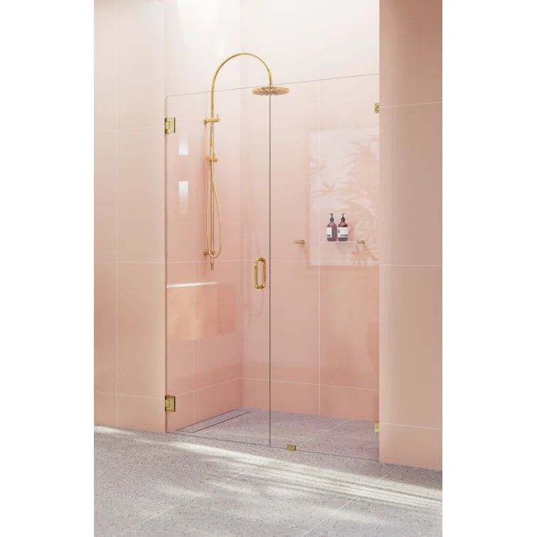 Illume 46 in. x 78 in. Frameless Shower Door with Polished Brass Finish