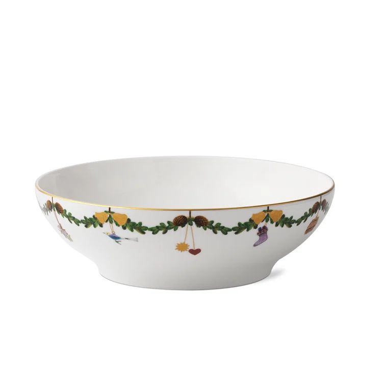 Elegance Winter Spruce Ceramic Serving Bowl with Gold Accents
