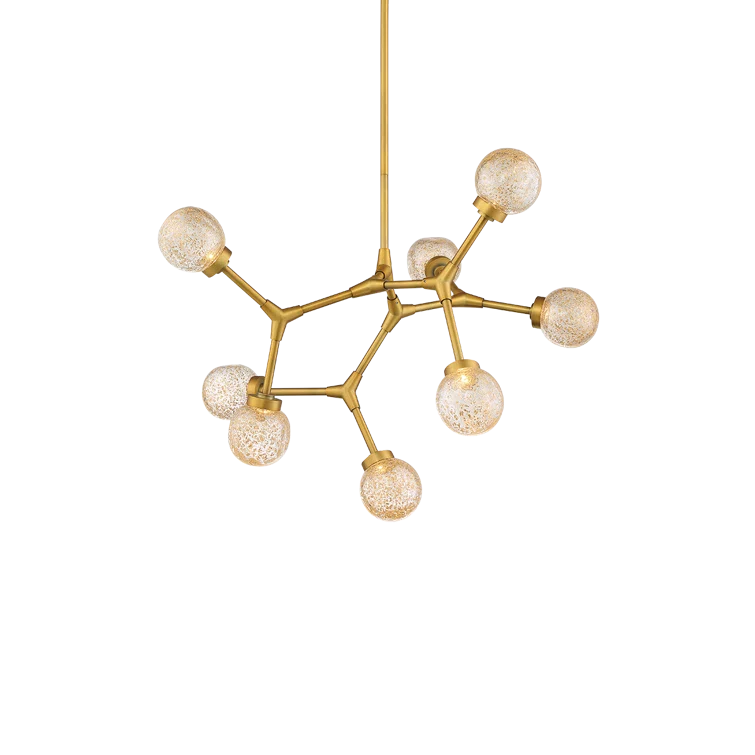 Aged Brass 8-Light Sputnik LED Chandelier with Art Glass
