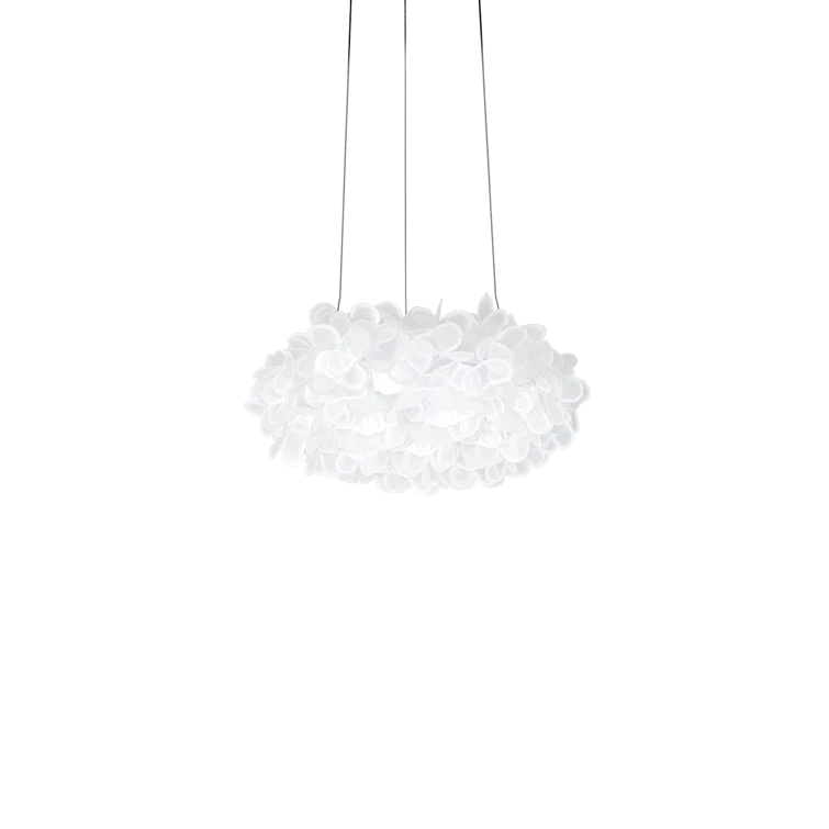 Fluffy Brushed Nickel LED Pendant with White Cloth Petals