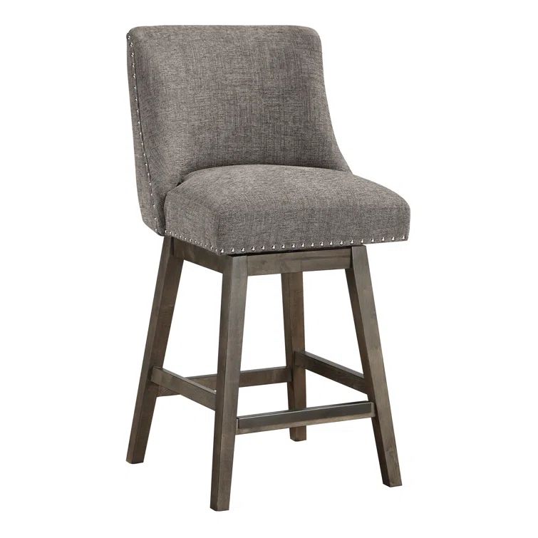 Granville Charcoal Fabric Swivel Counter Stool with Gray Wood Frame