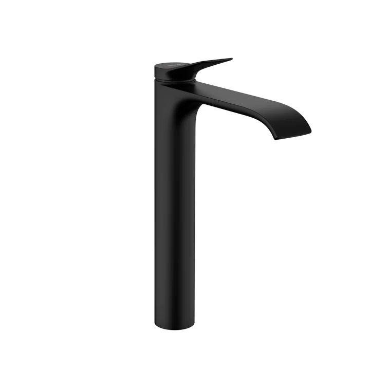 Elegantly Curved Matte Black Brass Vessel Faucet with Waterfall Stream