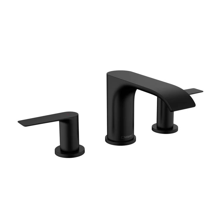 Matte Black Modern Widespread Brass Faucet with Pop-Up Drain